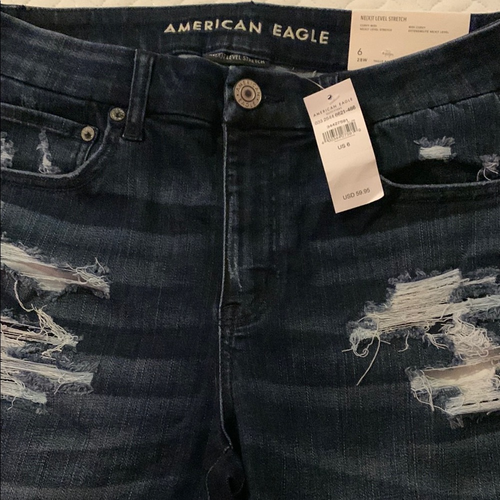 American Eagle Outfitters Blue Skinny Jeans with Distressed Details